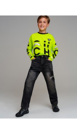 Брюки текстильные джинсовые утепленные флисом для мальчиков черный