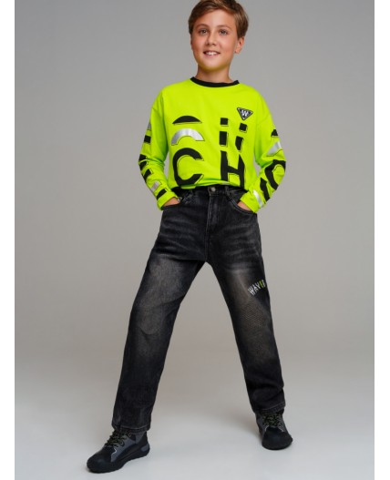 Брюки текстильные джинсовые утепленные флисом для мальчиков черный