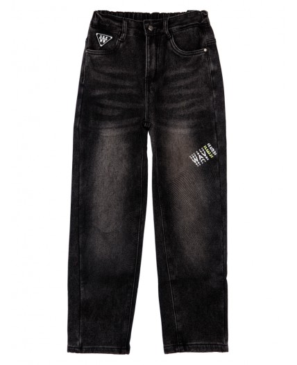 Брюки текстильные джинсовые утепленные флисом для мальчиков черный