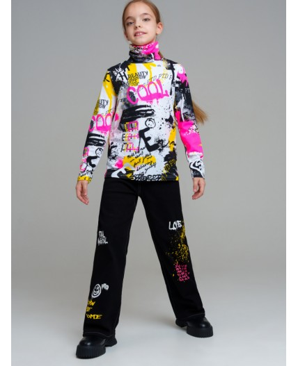 Брюки текстильные джинсовые утепленные для девочек черный