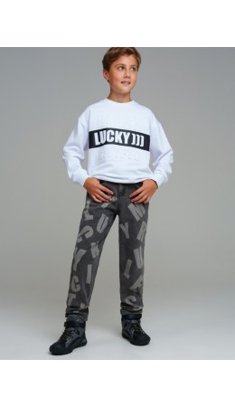 Брюки текстильные джинсовые утепленные флисом для мальчиков серый