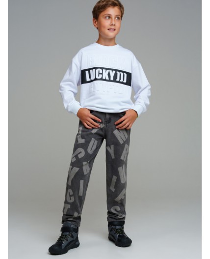 Брюки текстильные джинсовые утепленные флисом для мальчиков серый