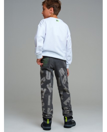 Брюки текстильные джинсовые утепленные флисом для мальчиков серый