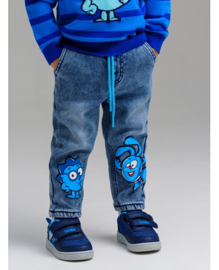 Брюки детские текстильные утепленные флисом для мальчиков синий