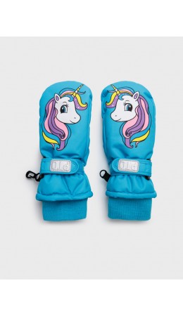 Варежки текстильные для девочек голубой,черный