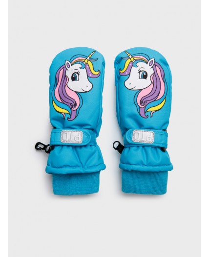 Варежки текстильные для девочек голубой,черный