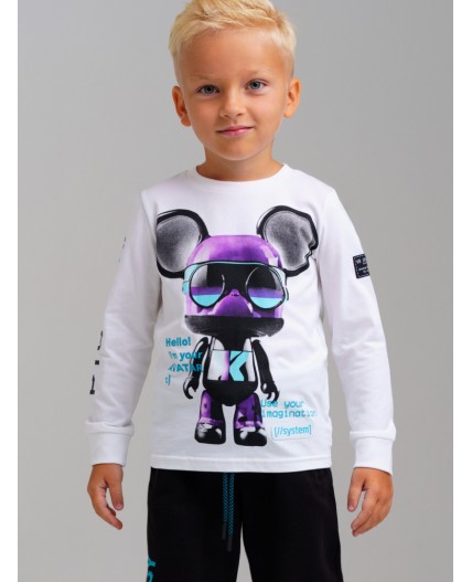 Фуфайка трикотажная для мальчиков (футболка с длинными рукавами) белый