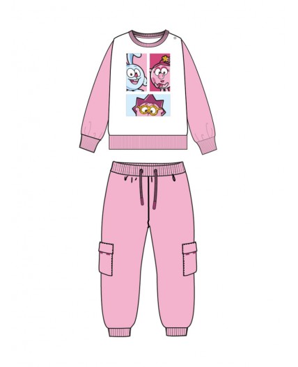Комплект детский трикотажный для девочек: толстовка, брюки светло-розовый,белый