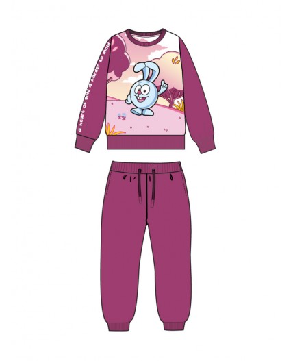 Комплект детский трикотажный для девочек: толстовка, брюки бордовый