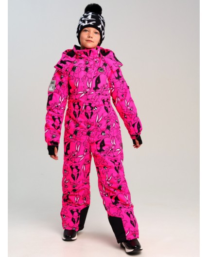 Комбинезон текстильный с полиуретановым покрытием для девочек фуксия,черный,белый