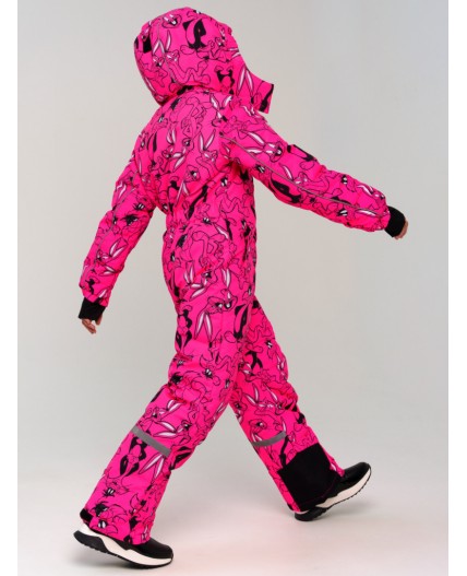 Комбинезон текстильный с полиуретановым покрытием для девочек фуксия,черный,белый
