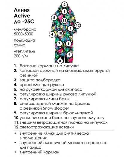 Комбинезон текстильный с полиуретановым покрытием для девочек разноцветный