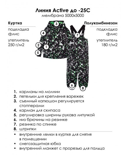 Комплект текстильный с полиуретановым покрытием для мальчиков: куртка, полукомбинезон черный,белый