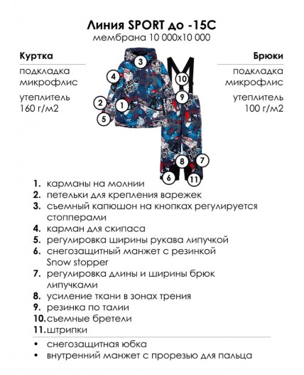 Комплект текстильный с полиуретановым покрытием для мальчиков: куртка, полукомбинезон разноцветный