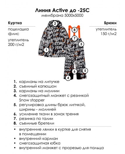 Комплект текстильный с полиуретановым покрытием для мальчиков: куртка, брюки черный,белый