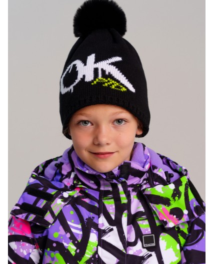 Шапка трикотажная для девочек черный