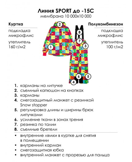 Комплект текстильный с полиуретановым покрытием для девочек: куртка, брюки разноцветный