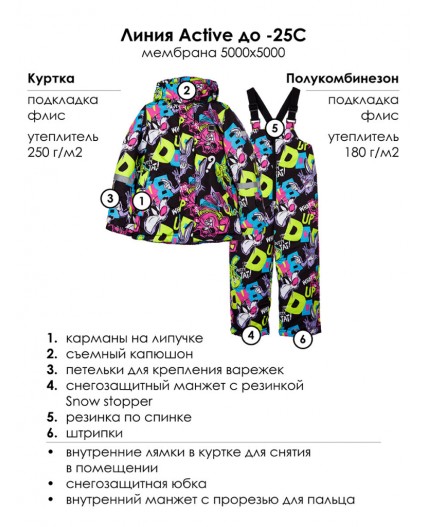 Комплект текстильный с полиуретановым покрытием для девочек: куртка, полукомбинезон разноцветный