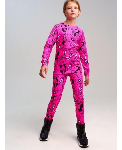 Термокомплект трикотажный для девочек: брюки, толстовка для эпизодического использования розовый,черный,белый