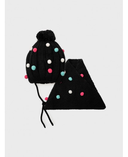 Комплект трикотажный для девочек: шапка, снуд разноцветный