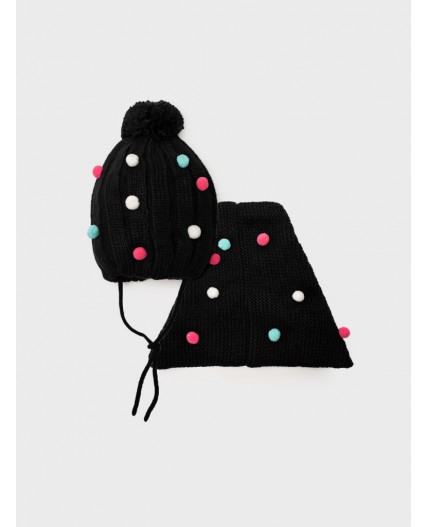 Комплект трикотажный для девочек: шапка, снуд разноцветный