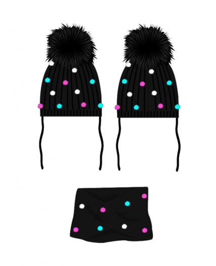 Комплект трикотажный для девочек: шапка, снуд разноцветный