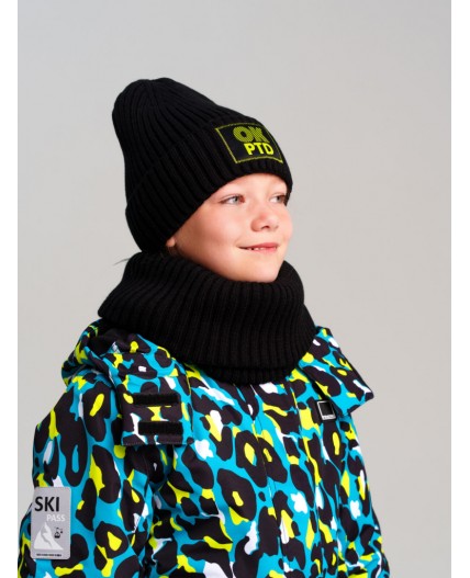 Комплект трикотажный для девочек: шапка, снуд черный
