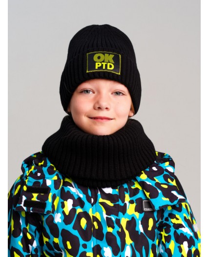 Комплект трикотажный для девочек: шапка, снуд черный