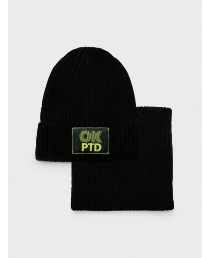 Комплект трикотажный для девочек: шапка, снуд черный