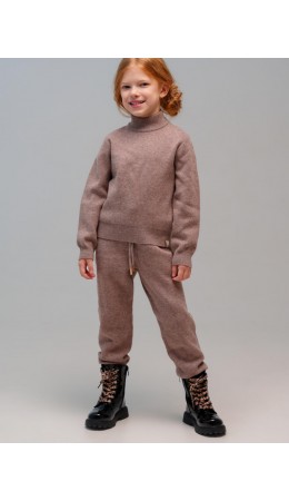 Комплект трикотажный для девочек: джемпер, брюки коричневый