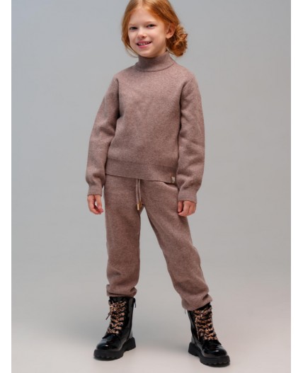 Комплект трикотажный для девочек: джемпер, брюки коричневый