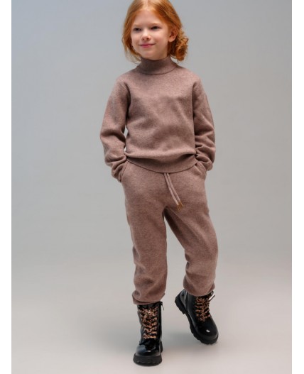 Комплект трикотажный для девочек: джемпер, брюки коричневый