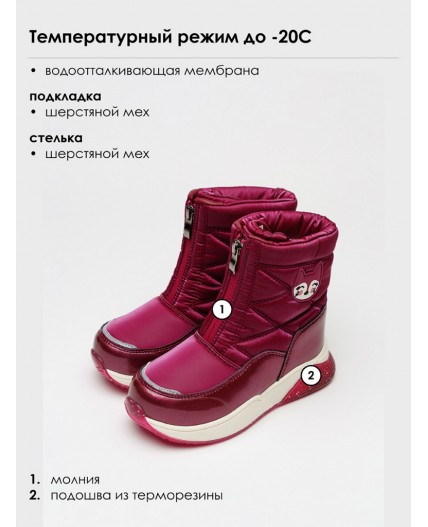 Ботинки для девочек бордовый