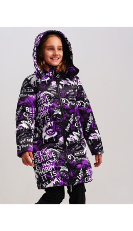Пальто текстильное с полиуретановым покрытием для девочек черный,белый,фиолетовый