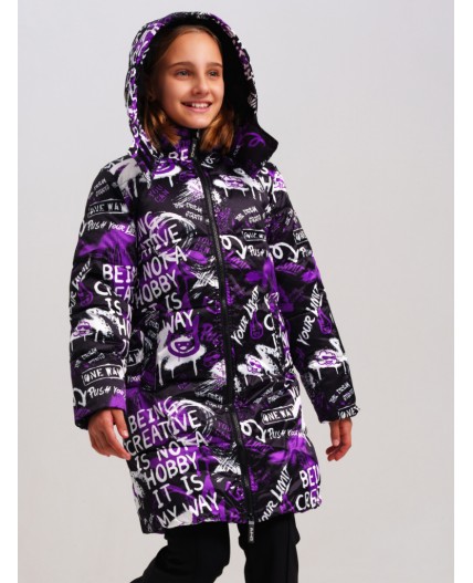 Пальто текстильное с полиуретановым покрытием для девочек черный,белый,фиолетовый