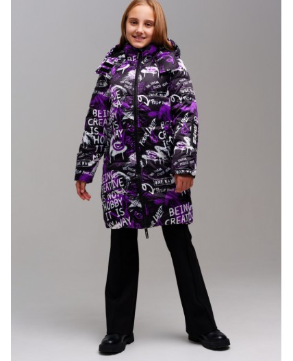 Пальто текстильное с полиуретановым покрытием для девочек черный,белый,фиолетовый