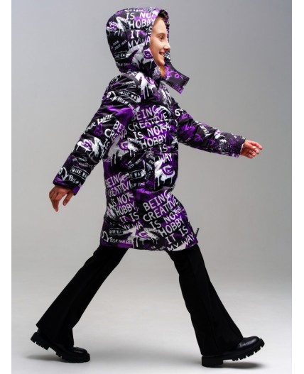 Пальто текстильное с полиуретановым покрытием для девочек черный,белый,фиолетовый