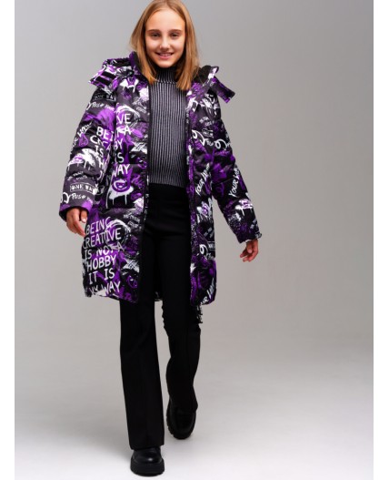 Пальто текстильное с полиуретановым покрытием для девочек черный,белый,фиолетовый