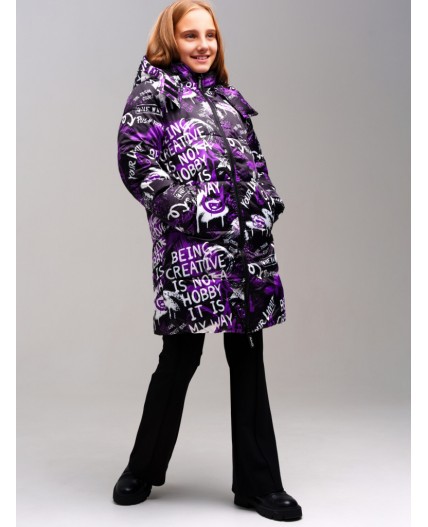 Пальто текстильное с полиуретановым покрытием для девочек черный,белый,фиолетовый