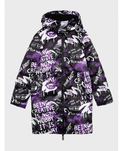 Пальто текстильное с полиуретановым покрытием для девочек черный,белый,фиолетовый