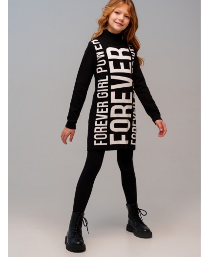 Платье трикотажное для девочек черный,белый