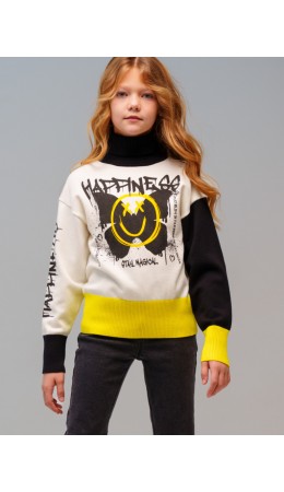 Свитер трикотажный для девочек черный,белый,жёлтый