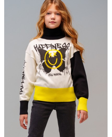 Свитер трикотажный для девочек черный,белый,жёлтый