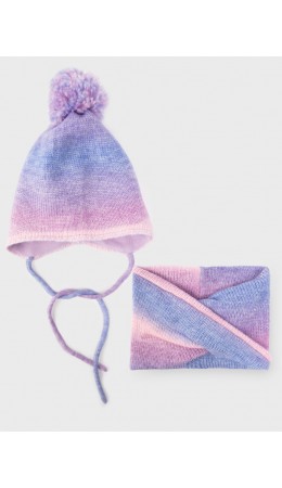 Комплект трикотажный для девочек: шапка, снуд разноцветный