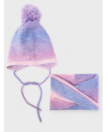 Комплект трикотажный для девочек: шапка, снуд разноцветный