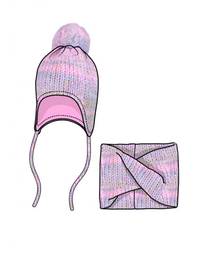 Комплект трикотажный для девочек: шапка, снуд разноцветный