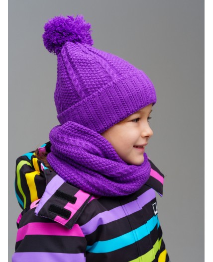 Комплект трикотажный для девочек: шапка, снуд лиловый