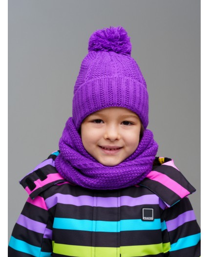 Комплект трикотажный для девочек: шапка, снуд лиловый