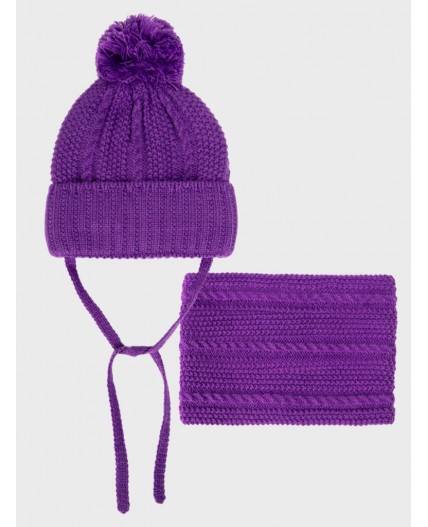 Комплект трикотажный для девочек: шапка, снуд лиловый