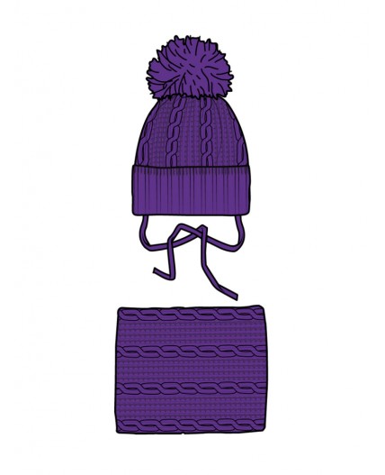 Комплект трикотажный для девочек: шапка, снуд лиловый